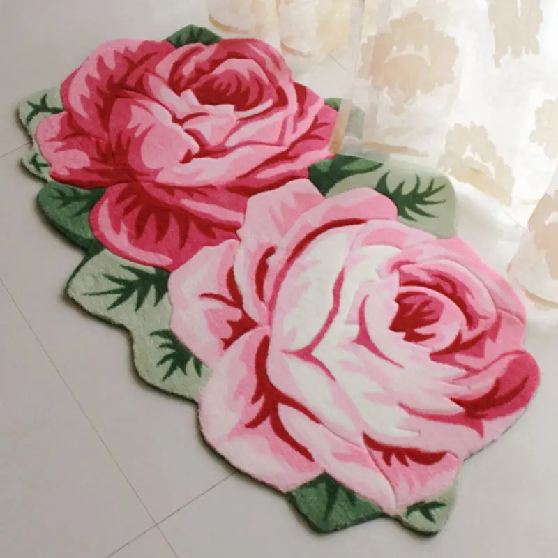 55X85CM Double Rose Doormat Soft Polyacrylonitrile Fiber Rugs And