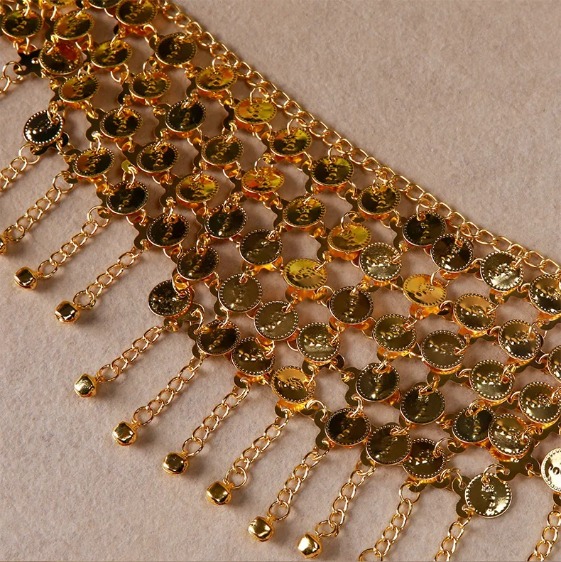 Cheap  Beaded  Waist Golden Silver Gypsy Tribal Belt  Belly Dance Metal Hip Scarf Belly Dance Coins Belt With Jingle 