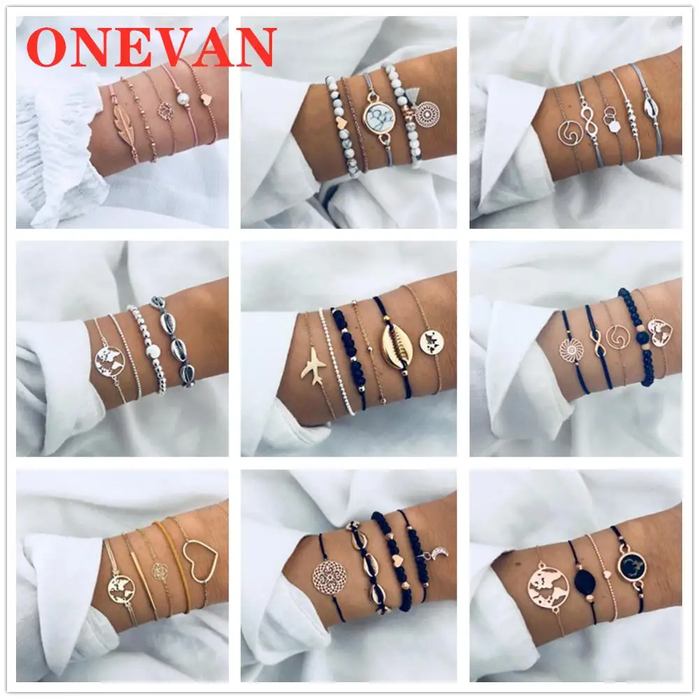 ONEVAN новинка 2019 модный винтажный этнический многослойный большой бисер браслеты