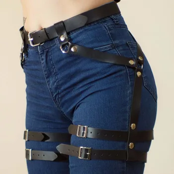 Erotic Leather Harness Belt For Stocking Female Leg4
