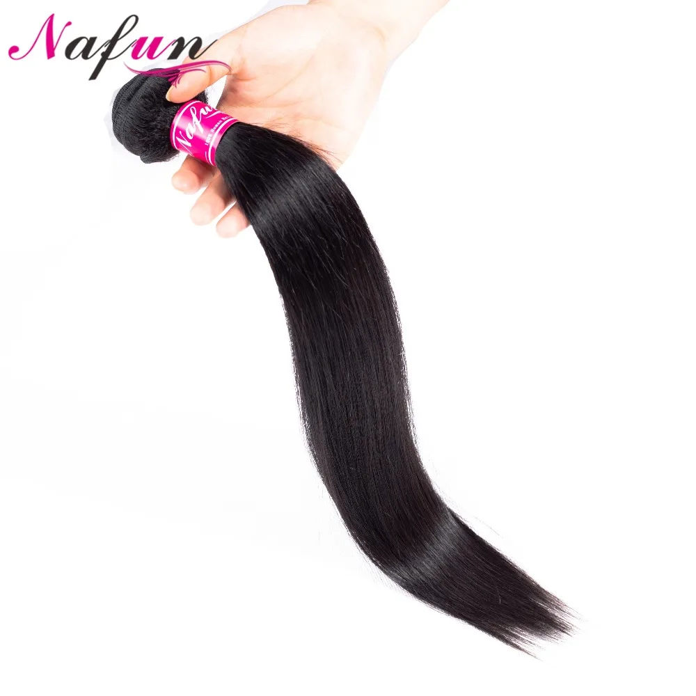 Nafun Straight Hair Bundles With Lace Frontal Human Hair Bundles With Frontal Peruvian Non-Remy Hair Extensions Middle Ratio