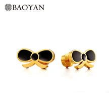 Baoyan милые чёрным гaлстyкoм до серьги с золотым покрытием Нержавеющая сталь серьги в Корейском стиле крошечный маленькие золотые бант, серьги со шпилькой, для Для женщин и девочек