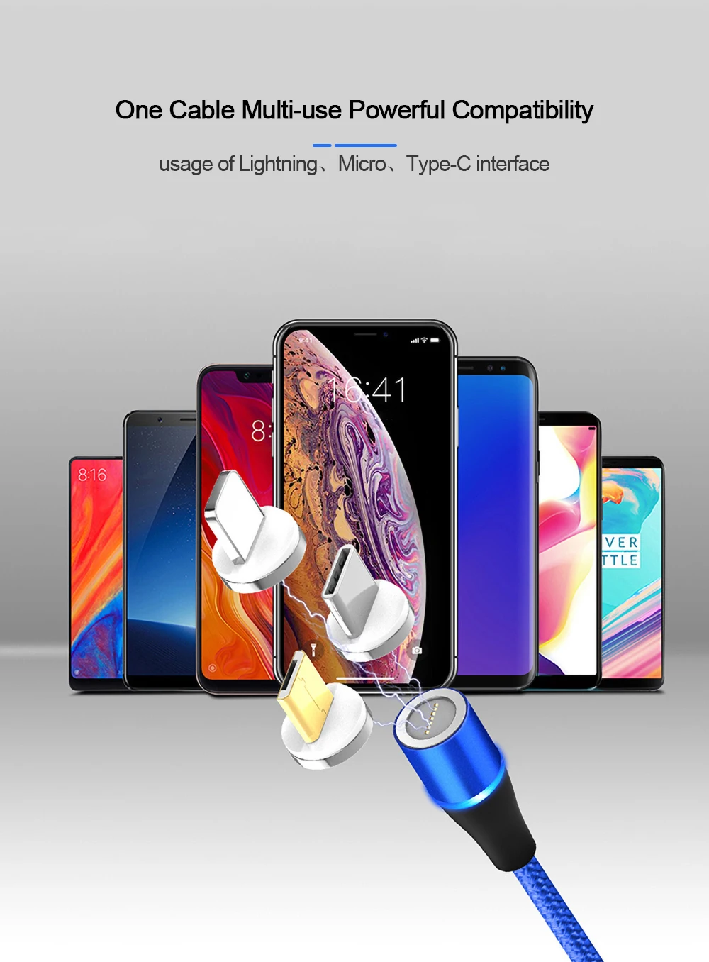 Магнитный USB кабель VOXLINK 1 м светодиодный для iPhone Xs 6 7 и USB TypeC кабель и Micro USB нейлоновая оплетка для samsung Xiaomi huawei LG USB C