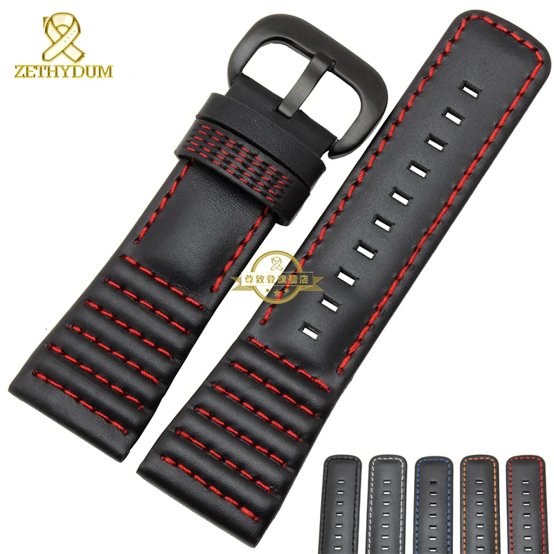 Ремешок из натуральной кожи 28 мм браслет для часов черный ремешок с красным