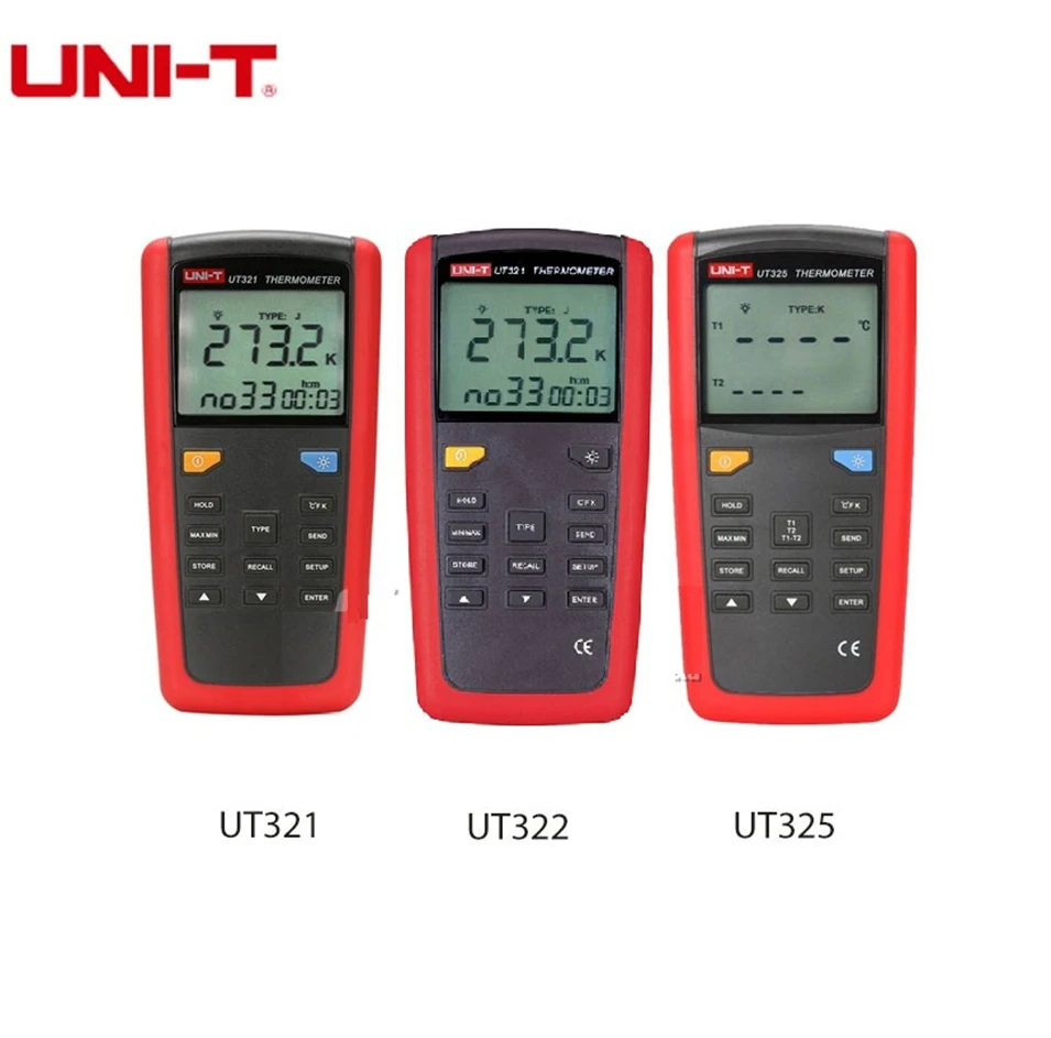 

UNI-T Pyrometer Contact Type Thermometer UT325 UT322 UT321 -200~1375C Industrial Temperature 2CH Data Logging Test K/J/T/E/R/S/N