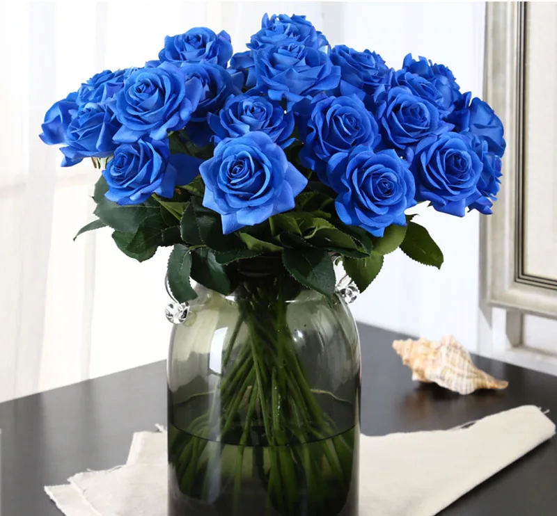 Flone Artificial Silk Really Touch Moisturizing Blue Rose Flower Branch Pink White Red Rose For Wedding Wall Home Decoration Art (20)
