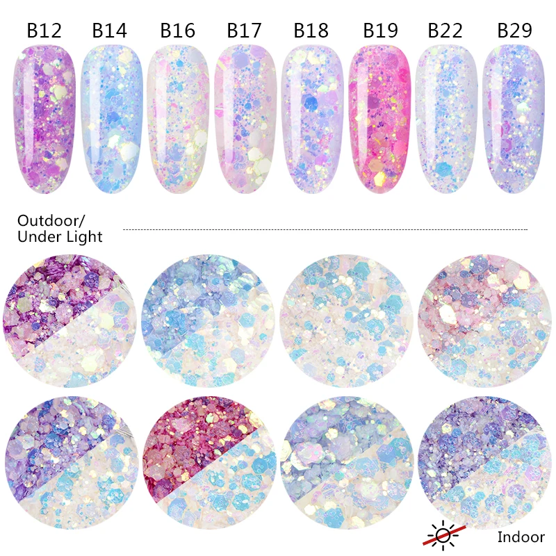 Светильник, меняющий цвет, для ногтей, хлопья, голографическая блестка для ногтей, голографическая, необычная вспышка, порошок, серия, пыль, сделай сам, украшение для ногтей