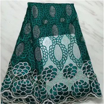 

green Latest Pearls French Nigerian Laces Fabrics High Quality Tulle African Laces Fabrics Wedding African French Tulle Lace