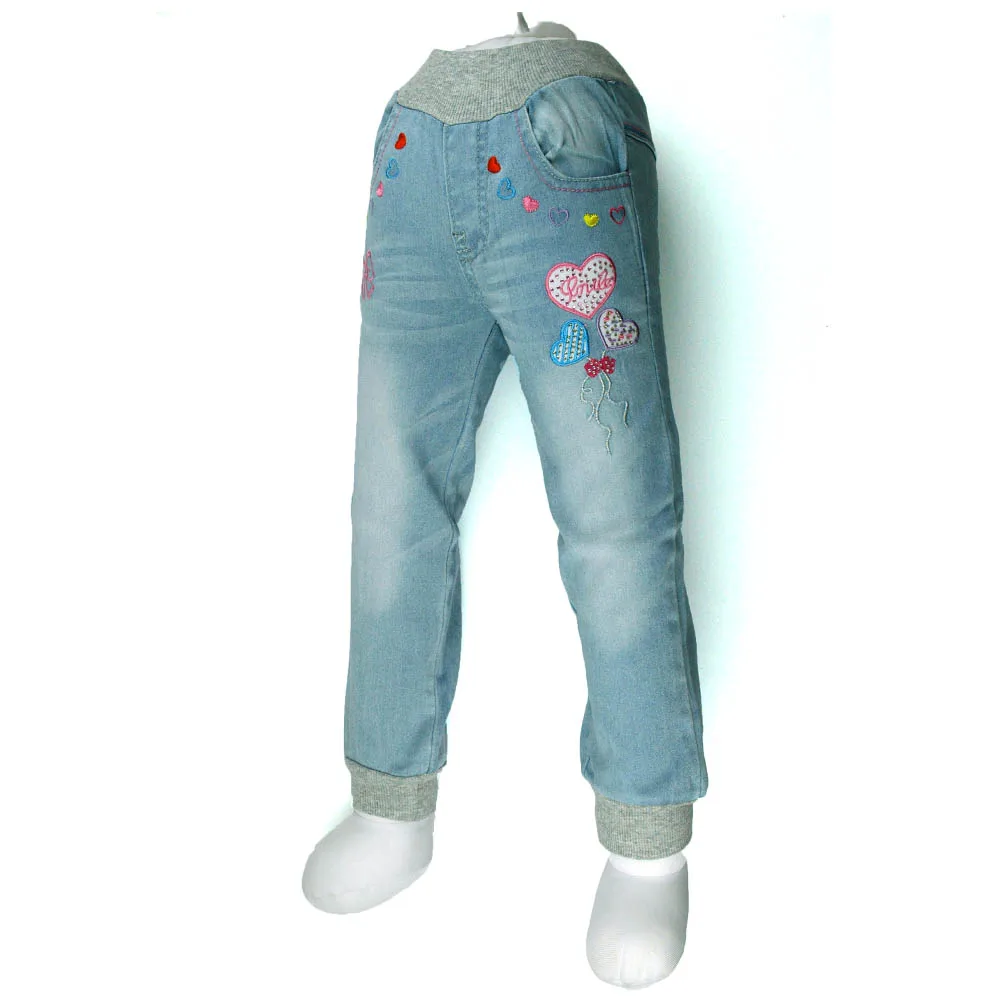 Для девочек, светло-синие джинсы 24M-6Y для подростков, детей джинсовые штаны с вышивкой со стразами милые штаны Демисезонный праздники MH9657