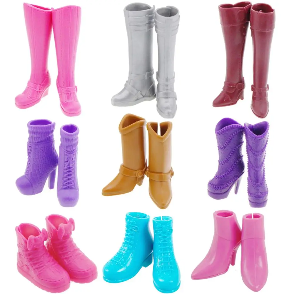 1 пара; зимняя модная повседневная обувь на высоком каблуке; сапоги для куклы Барби; одежда для платья; Цвет фиолетовый, розовый; много стилей; аксессуары