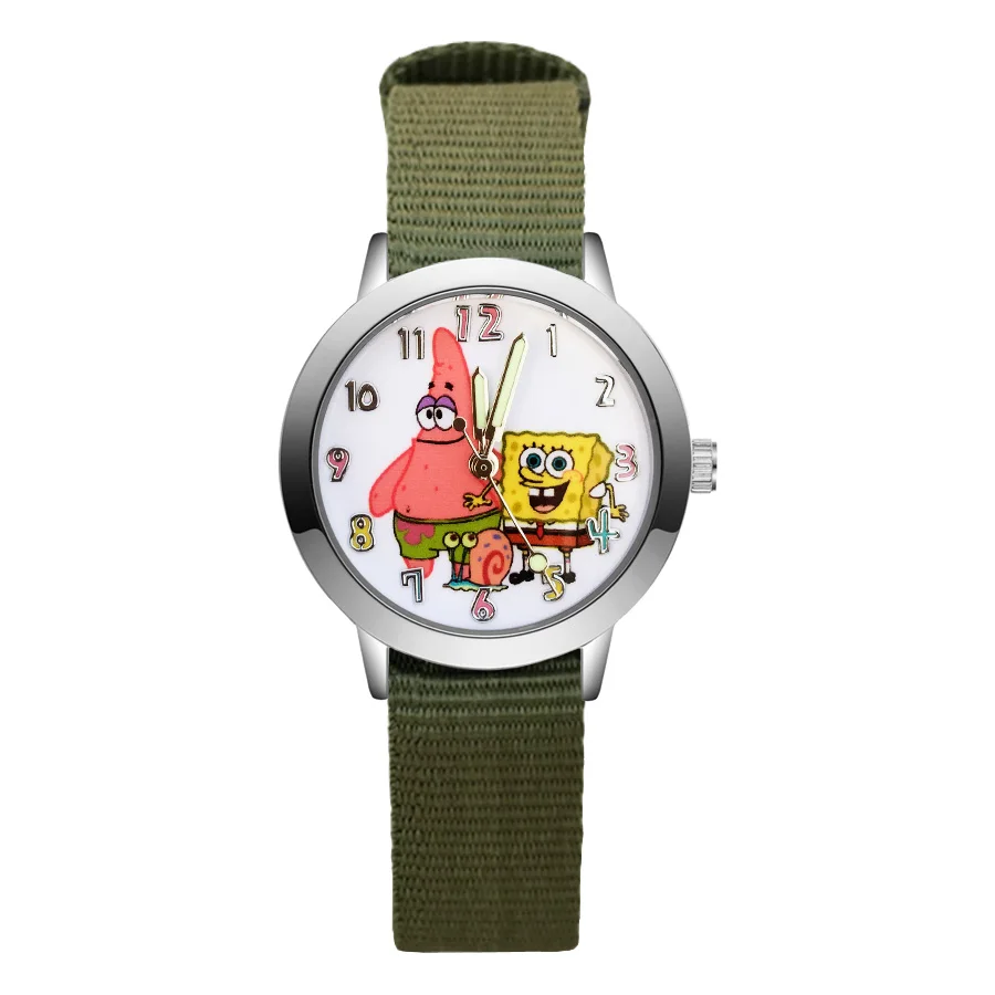 Модные Симпатичные Губка Боб Стиль Детские часы для детей школьного возраста, для мальчиков и девочек кварцевые нейлоновый ремешок наручные часы JA136