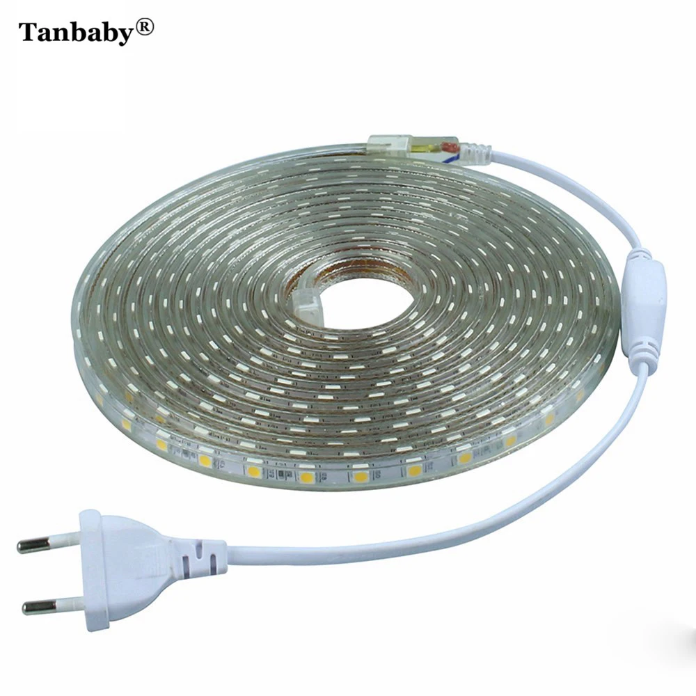 buy Waterproof SMD5050 Led Tape AC220V Flexible Led Strip 60 Leds Meter Outdoor Garden Lighting With EU Plug 1~25M