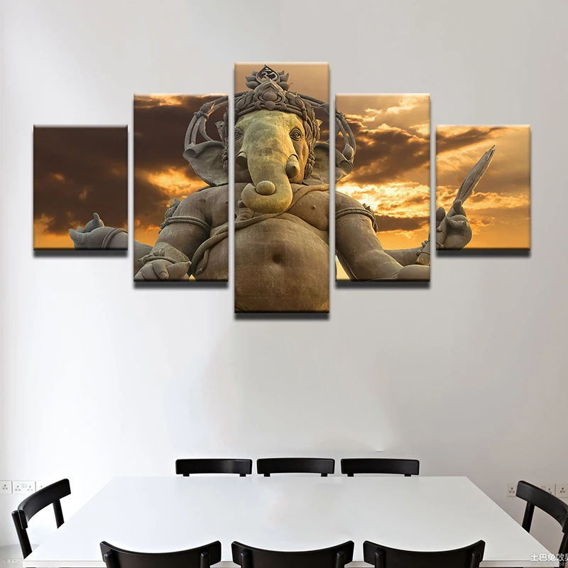 Elephant God Ganesha Poster Religious Wall Art Picture For Living Room Hd Print 5 Pieces Modern Home Decoration Canvas Painting | Дом и сад