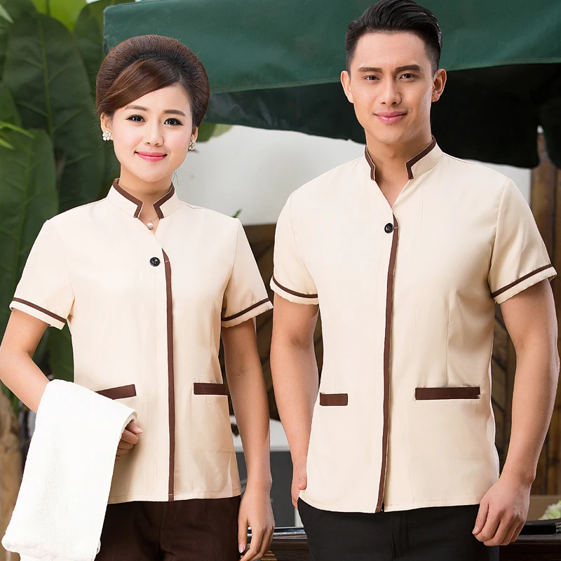 La limpieza de la ropa de manga Hotel ama de llaves uniforme piso limpio mono de verano ropa uniforme mujer limpieza J123