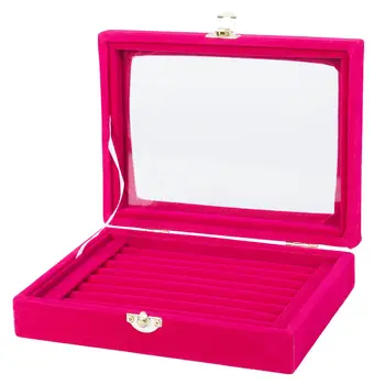 

Velvet Glass Ring Earring Jewelry Display Organizer Box Tray Holder Storage Case