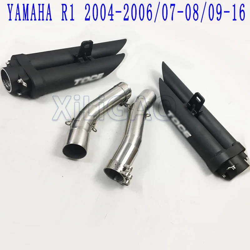 

Slip On 51MM Motorcycle Double Left and Right Exhaust Muffler Mid Pipe For YZF-R1 R1 2004 2005 2006 2007 2008 2009-2014 Year
