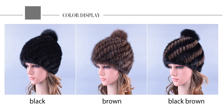 Raglaido шапки для женщин меховые Mink Fur Hat pompom caps Помпон Настоящее Норки Меховые Шапки для Женщин С Лисой Меха Помпонами Вязаная Зимняя Шапочки Cap Сгущает Марка Cap LQ11192