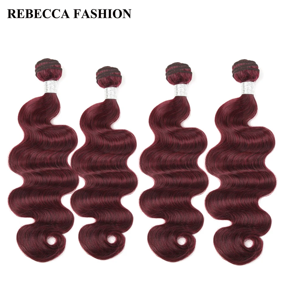 Rebecca Remy Brazilian Hair Weave Bundles Wine Red Human Hair Extensions 4 Bundles Ombre Body Wave Salon Longest Hair PP 20% body-wave-weave