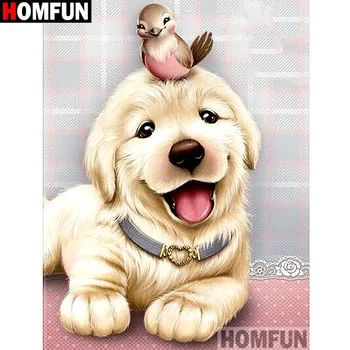 

HOMFUN Full Square/Round Drill 5D DIY Diamond Painting "Dog bird" Embroidery Cross Stitch 3D Home Decor Gift A12847