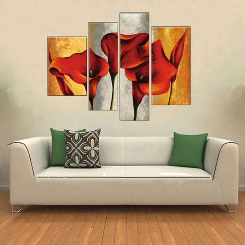 

Large Modern Home Decor Handpainted Lily Flower Oil Painting Handmade Abstract Floral Paintings 4 Piece Wall Canvas Art Pictures