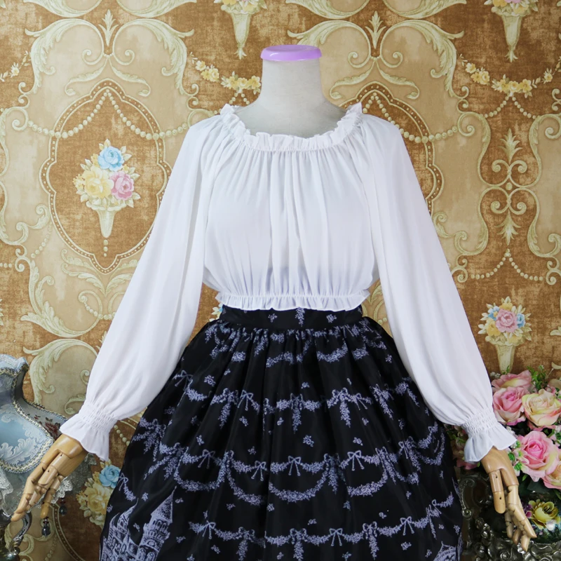 Женская винтажная шифоновая короткая рубашка в стиле Лолиты с оборками, милый элегантный дизайн, богемная пляжная блузка с открытыми плечами и высокой талией, топы, блузы