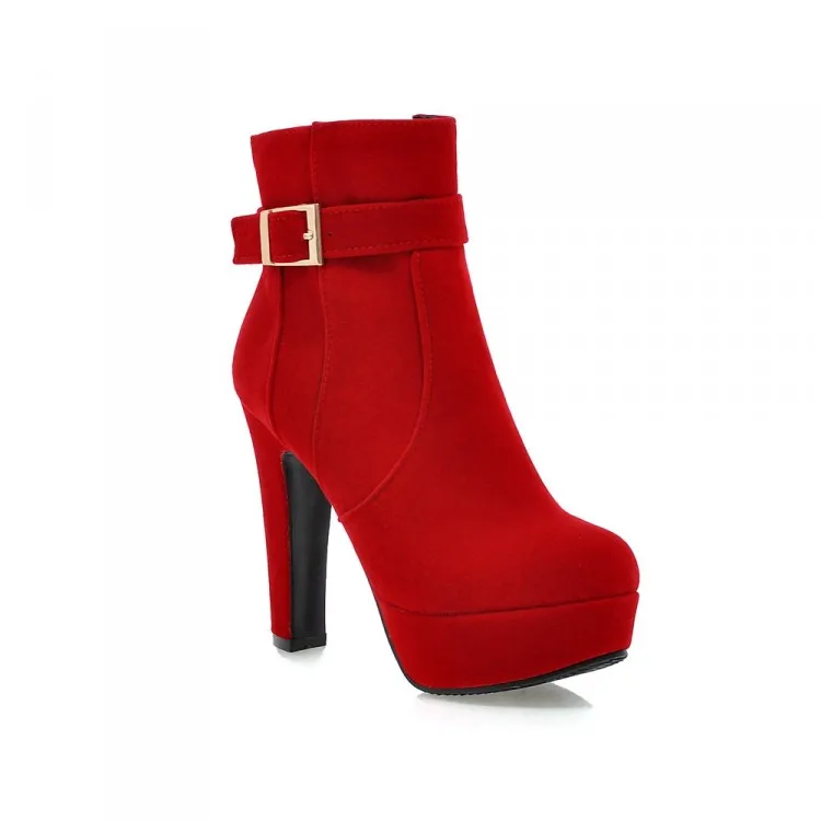 Зимние сапоги; Botas Mujer; новые женские сапоги с круглым носком и пряжкой; пикантные Ботильоны на каблуке; модная зимняя обувь; повседневные зимние Sx-13 на молнии - Цвет: Красный