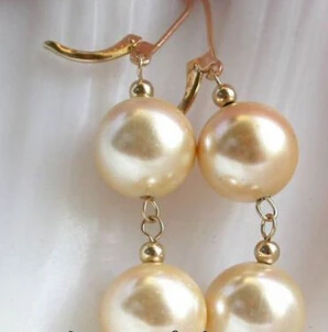 

Hot selling> free shipping 13377 WOW 12mm round gold south sea shell pearl earring -Bride jewelry free shipping