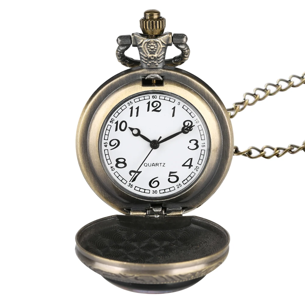 Unique Black Case Cover Quartz Pocket Watch Arabic Numerals Dial Pattern Sign Pendant Clock Necklace for 5