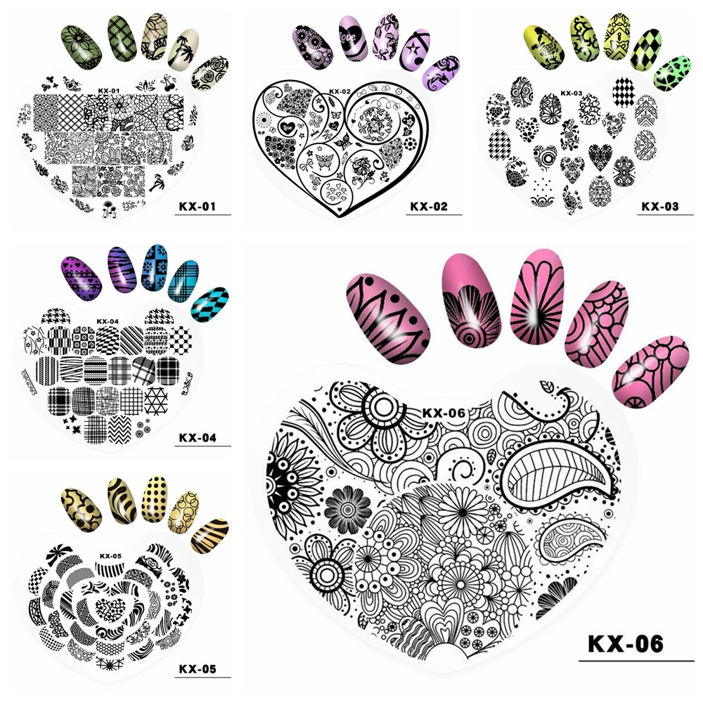 

1PC Heart Nail Stamping Plates Image Plates Stencil Stamp Plastic DIY Nail Art Template Manicure Nail Tools 10 Designs Options