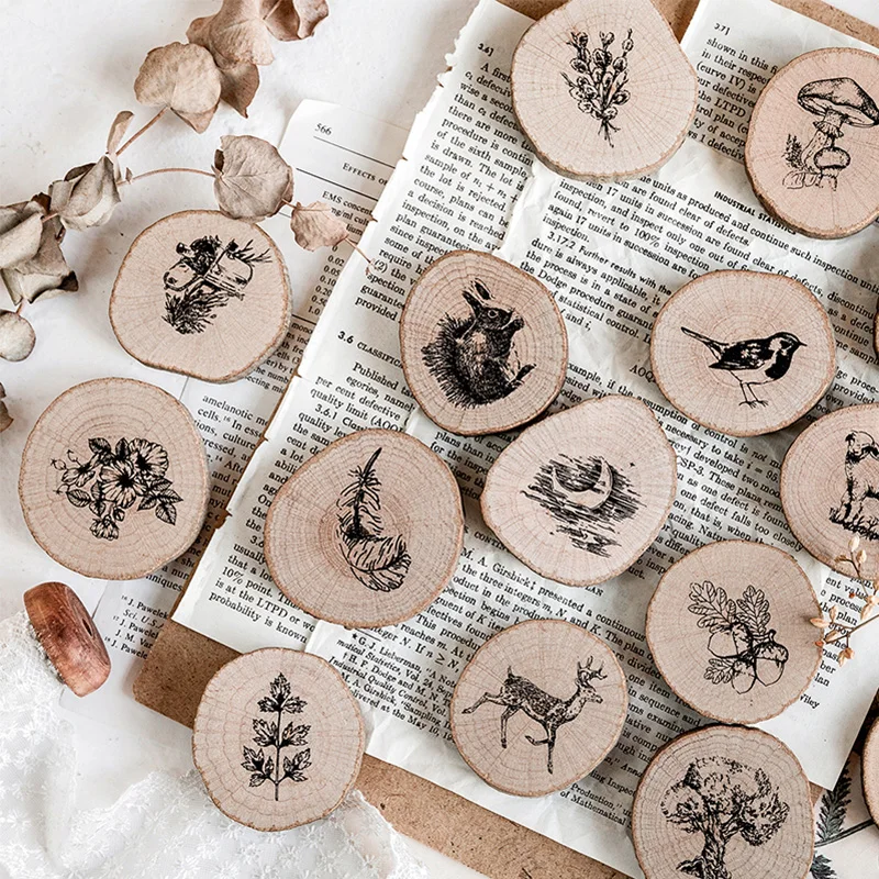 

Vintage round wooden animal plants stamp DIY wooden rubber stamps for scrapbooking stationery standard stamp