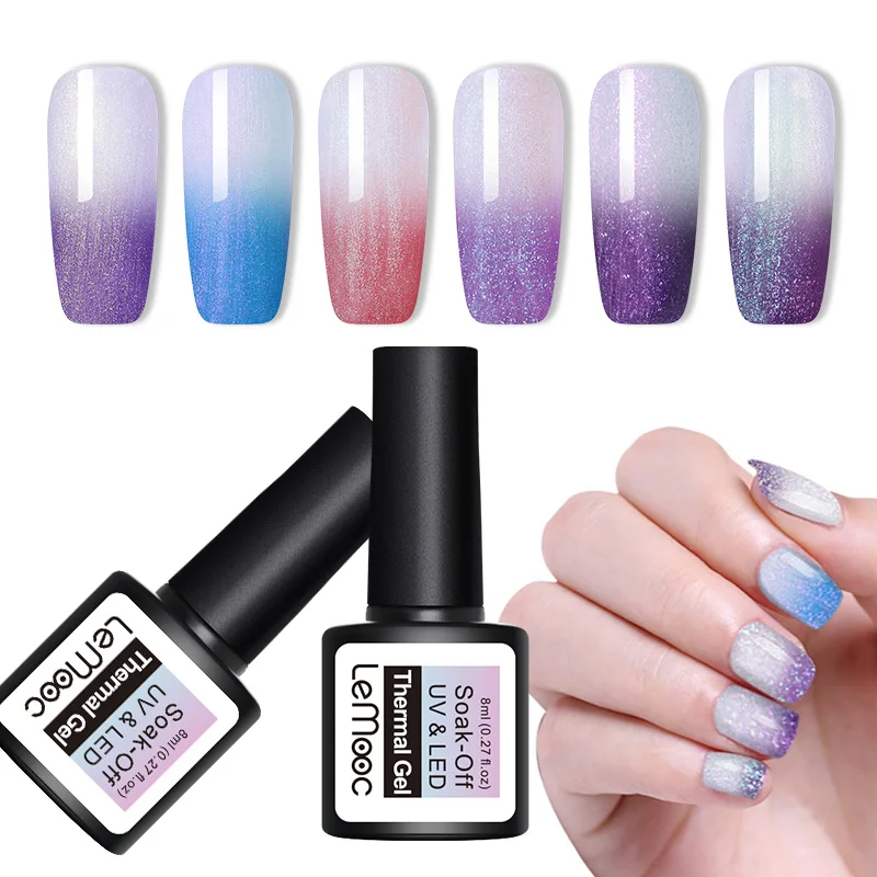 

LEMOOC 8ml Pearl Thermal Gel Nail Polish Shimmer Glitter Temperature Color Changing Gel Varnish Soak Off UV Nail Art Gel Polish