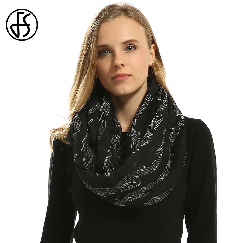 

FS Spring Autumn Women Viscose Neck Tube Loop Collar Ring Scarf Warmer Long Scarves Music Symbol Print Feminine Printed Hijab