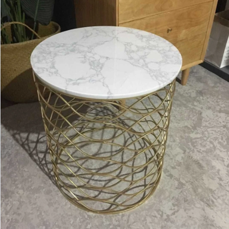Round Marble Top End Table Living Room Metal Coffee Table