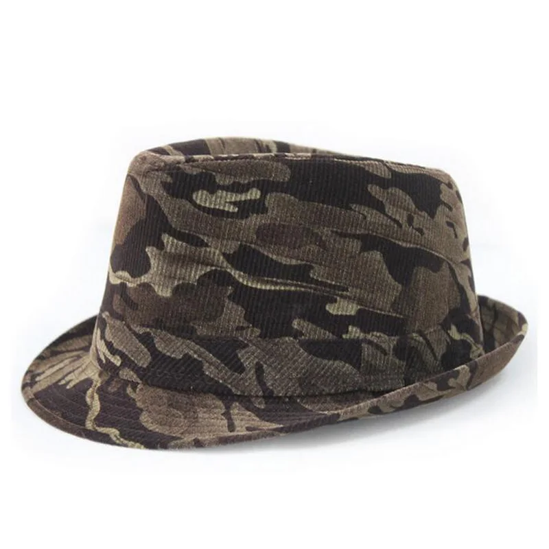 FS британская зимняя Вельветовая полосатая камуфляжная винтажная фетровая шляпа мужская фетровая Дамская мода с широкими полями женская мягкая фетровая шляпа в джазовом стиле шляпы - Цвет: Camouflage style 3
