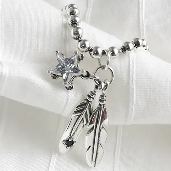 Корейская Новая мода 925 Серебряные бусы Cahins циркон Звезда браслеты с перьями женские ювелирные изделия - Цвет камня: Silver