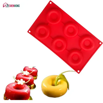 

SHENHONG 6 Holes Mini Donuts Dessert Silicone Mold 3D Chocolates Cake Art Mould Mousse Baking Pastry Silikonowe Moule