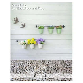 

Brick Floor Wooden Walls Flowerpots Swallow Backgrounds for sale Vinyl cloth High quality Computer printed Wooden backdrop