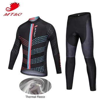 

MT&C Red Blue Dots Woman Winter Cycling Jersey Set Breathable Fleece Clothes Quick Dry Gel Pad Bicycle Sportswear Bike Clothes