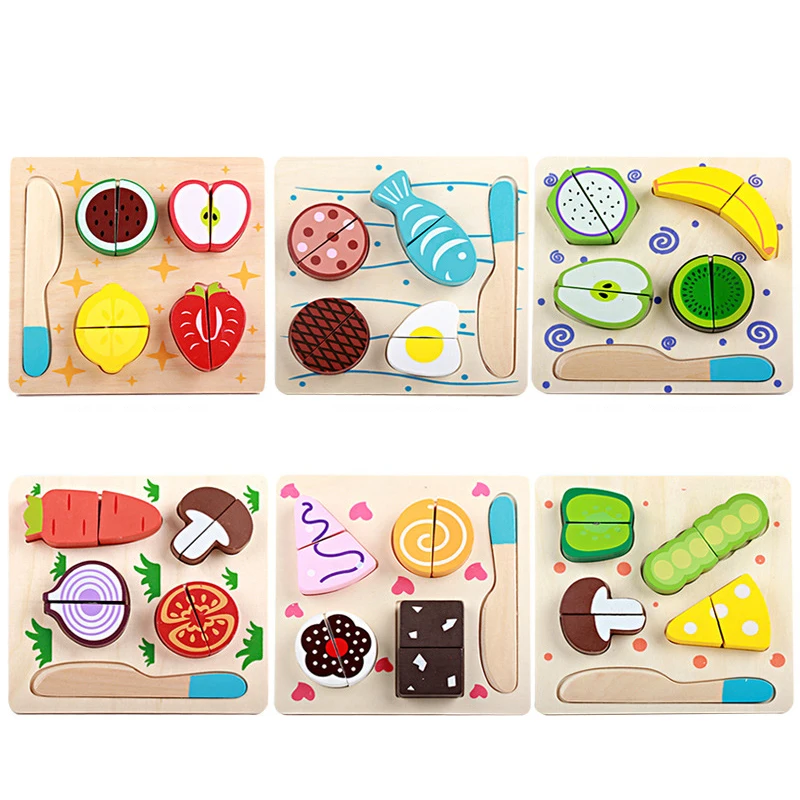 

Baby Toys Wooden Puzzle Cut Fruits Vegetables Kitchen Pretend Play Educational Toys for Children Tangram Shapes Jigsaw Gifts