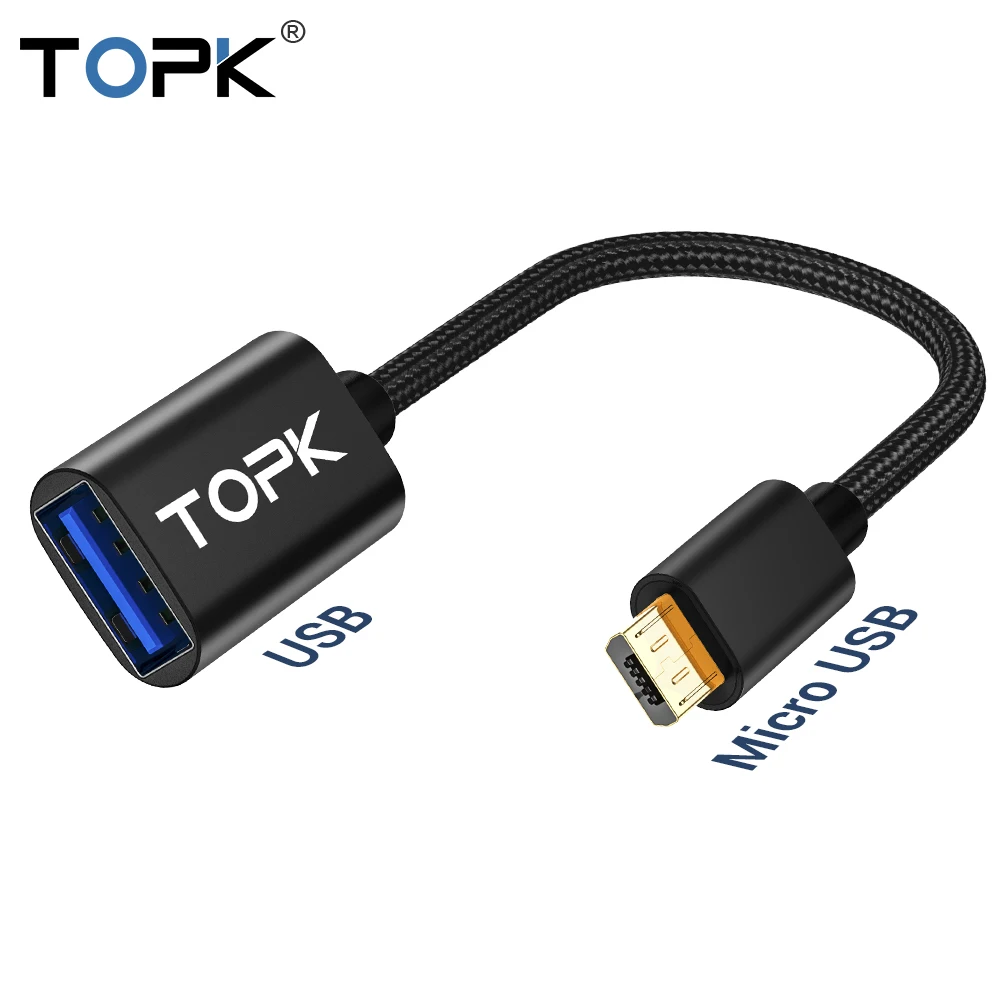 TOPK Micro USB OTG кабель адаптер для samsung Xiaomi huawei USB разъем Android USB 2,0 OTG адаптер