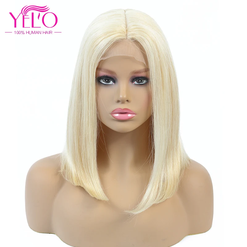 

613#/Natural Color Short Bob Wig 8-14 inch YELO Brazilian Remy Straight Middle Part 613 Blone Human Hair Wig for Black Women