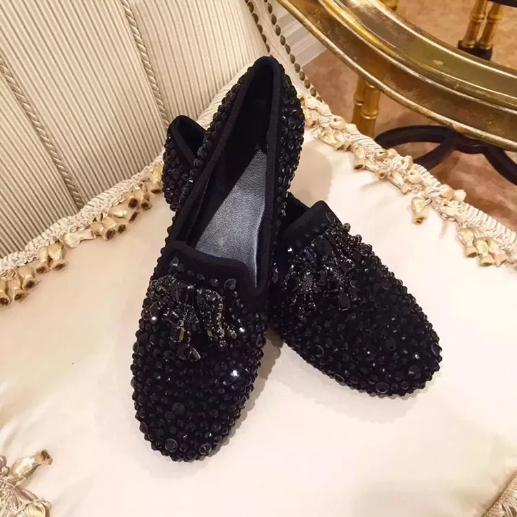 Real Leather Rhinestone Men Shoes Crystal Loafer Male Luxury Party Wedding Shoes Slip on Breathable Fashion Flat Footwear