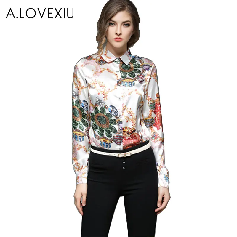 A.LOVEXIU Multicolor Floral Print Tops Blouses Casual 2017