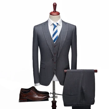 

( 3pcs Set: Jacket+Vest+Pants )New Mens Suits of 2019,Slim Fit Mens Suits Groom Suit ,3 Colors:Dark Blue,Gray,Black,Size:S~4XL