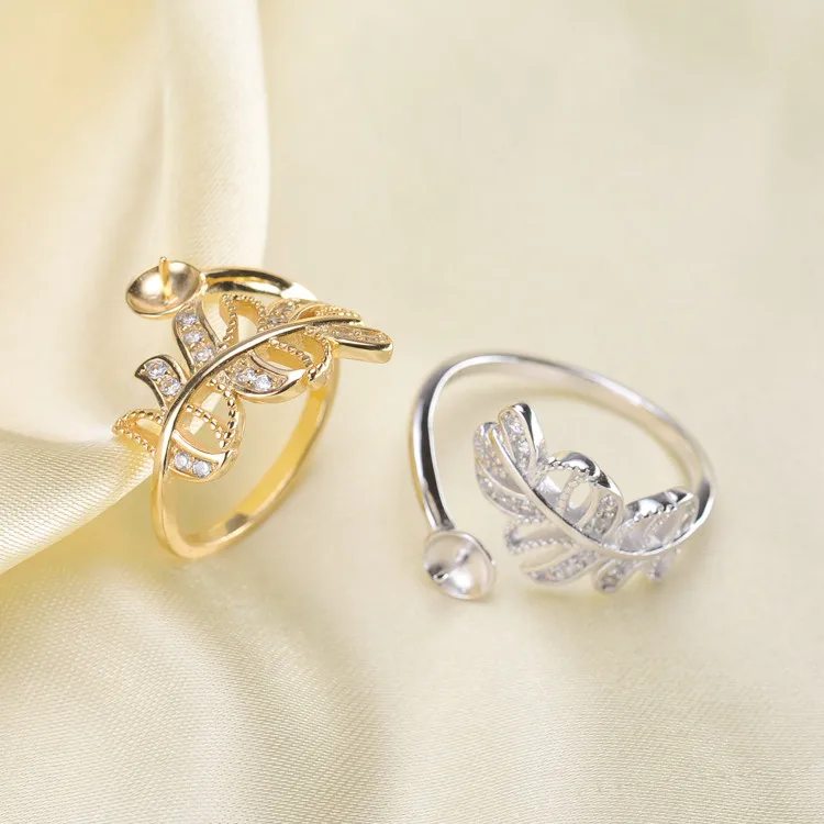 

Beautiful Band Jewelry Promise Ring Hollow Leaves & Pearl Rings Accessories 925 Silver Fashion Jewelry CZ Crystal Accessories