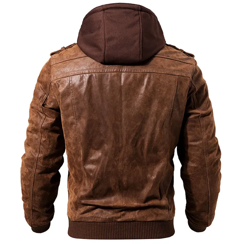 Ideal  Men's Real Leather Jacket Men Motorcycle Removable Hood winter coat Men Warm Genuine Leather Jacket
