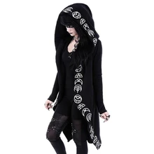 Женская модная Толстовка в готическом стиле панк, Женская куртка, пальто, кардиганы, костюм на Хэллоуин, повседневная черная толстовка с капюшоном, длинная куртка с принтом