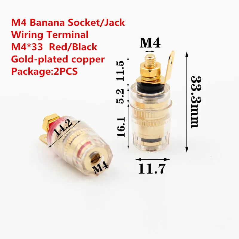 2PCS BJ007 4MM Banana Jack Female Plug M4 Banana Socket/Jack Wiring