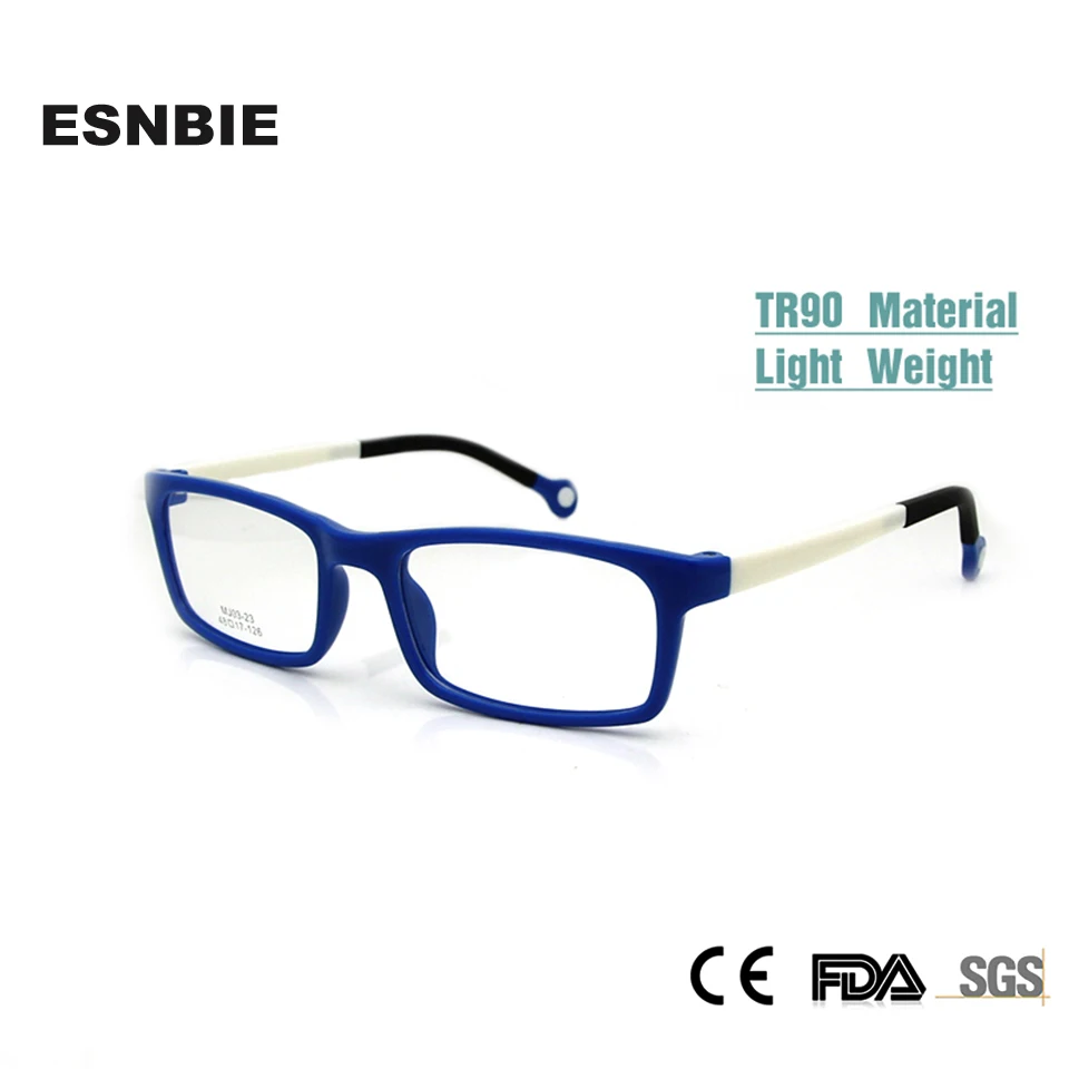 Retangulares do Miúdo da Menina do Menino Esnbie Cool Kids Óculos Quadros Nerd Tr90 Memória Flexível Crianças Plástico Lente rx