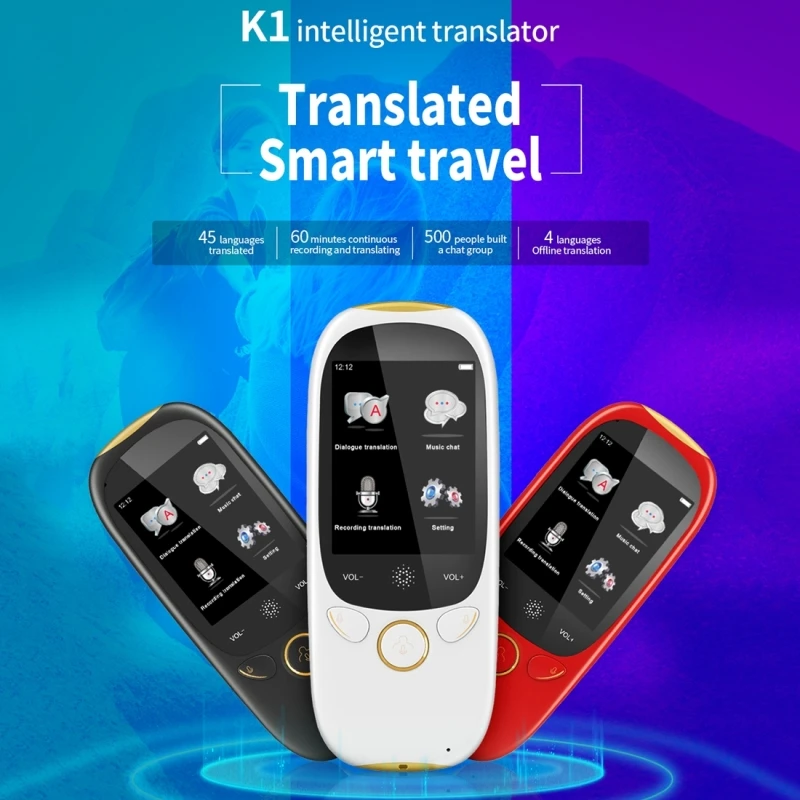 

BOELEO K1 AI Synchronous Voice 45 Multilingual Portable Intelligent Voice Translator 2.0"inch Screen Instant Voice Translator